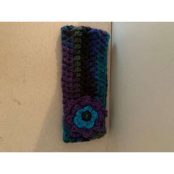 Handknit Yarn Headband with Flower Blue Purple Gray Youth Girls - Picture 5 of 7